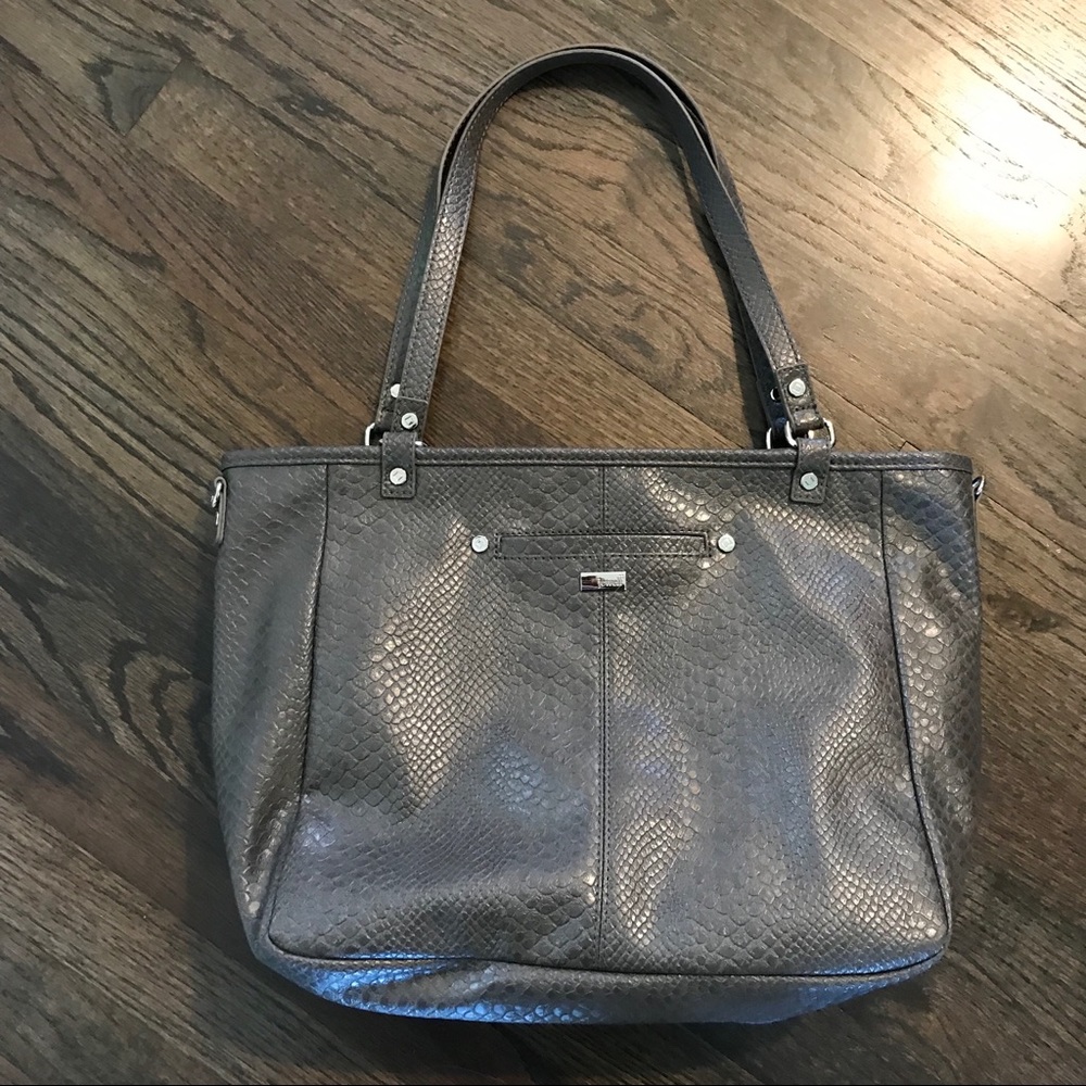 Thirty-One Townsfair Reversible Tote Gray Leather